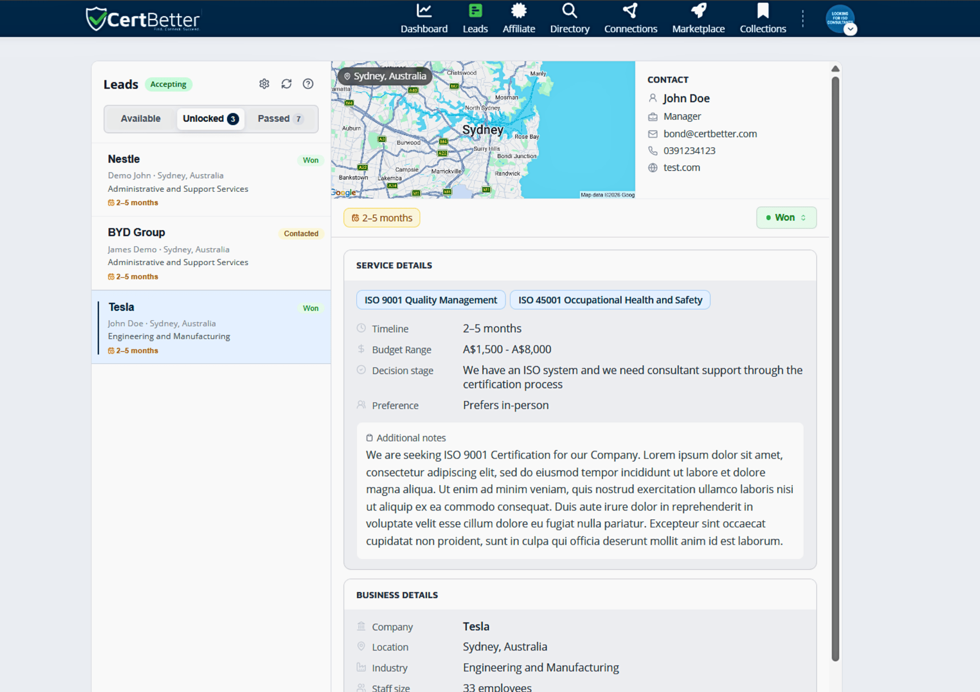 Lead preview dashboard