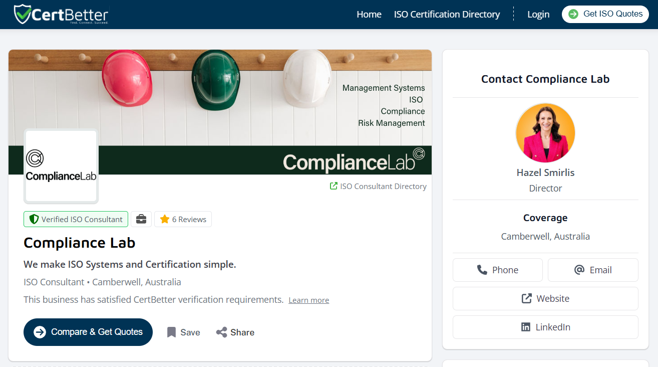 Example CertBetter provider profile — Compliance Lab Australia